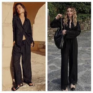 Zara Black Embroidery Beaded Pants Small Lightweight Pineapple Boho 5107/052